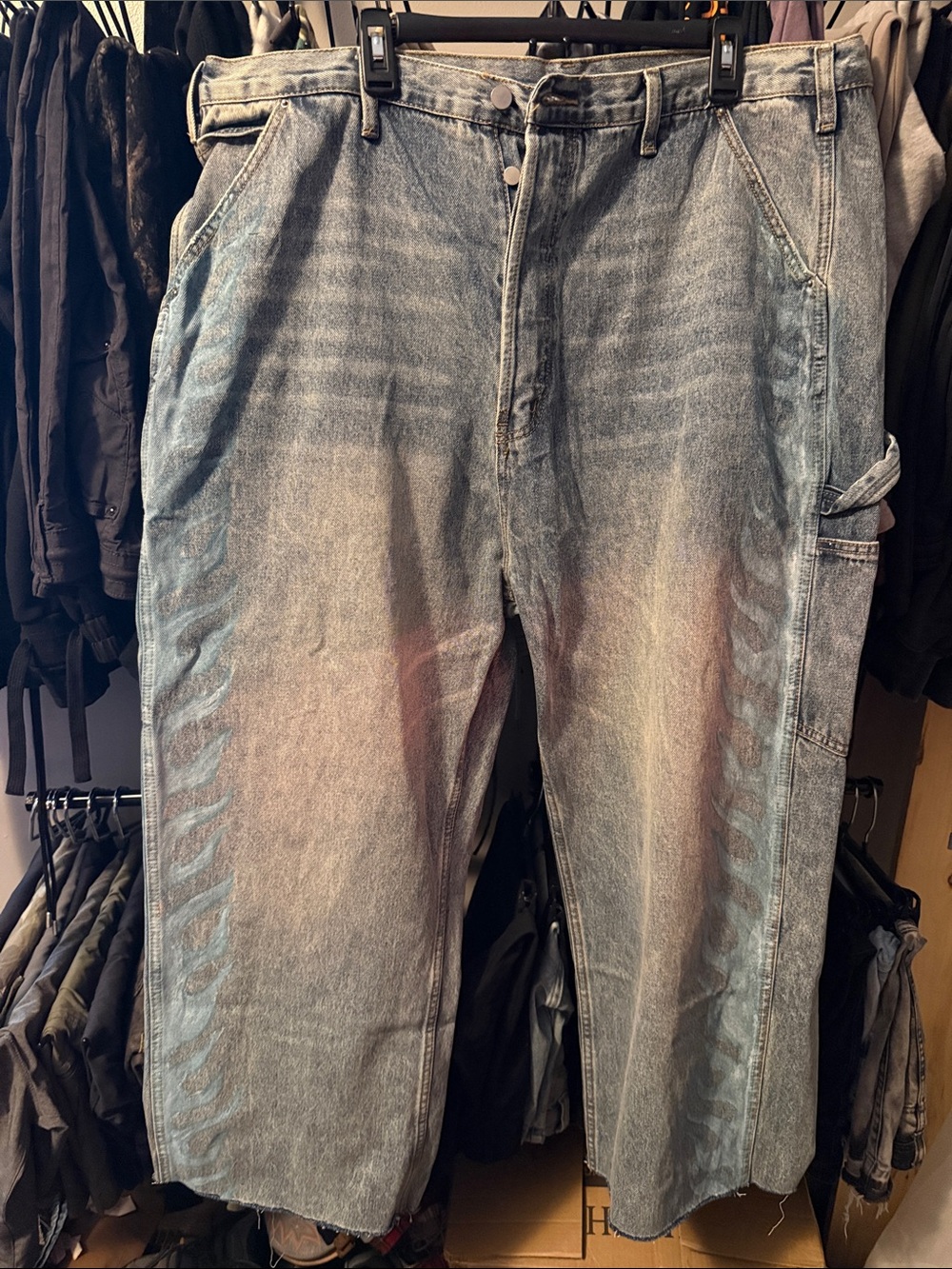 Men's Babby Washed Blue flame Denim Work Jeans